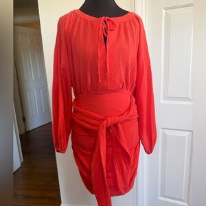Free People Orange Long Sleeved Mid Length Dress Size XS